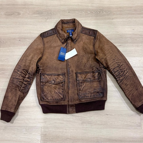 Polo Ralph Lauren Other - Polo Ralph Lauren 100% Cow Leather Boys Youth Bomber Jacket  Large (14-16)